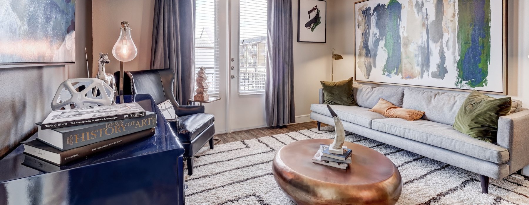 a living room with a couch and a coffee table