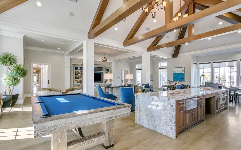 a clubroom with a pool table