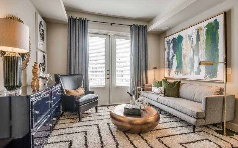 a living room with a couch and a coffee table