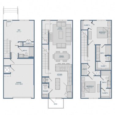 Rendering of the TH2 floor plan with 2 bedroom[s] and 2.5 bathroom[s] at The Kathryn