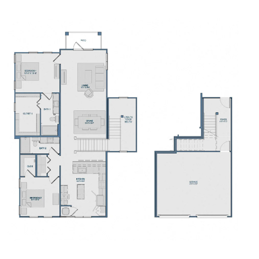 Rendering of the B4G floor plan with 2 bedroom[s] and 2 bathroom[s] at The Kathryn